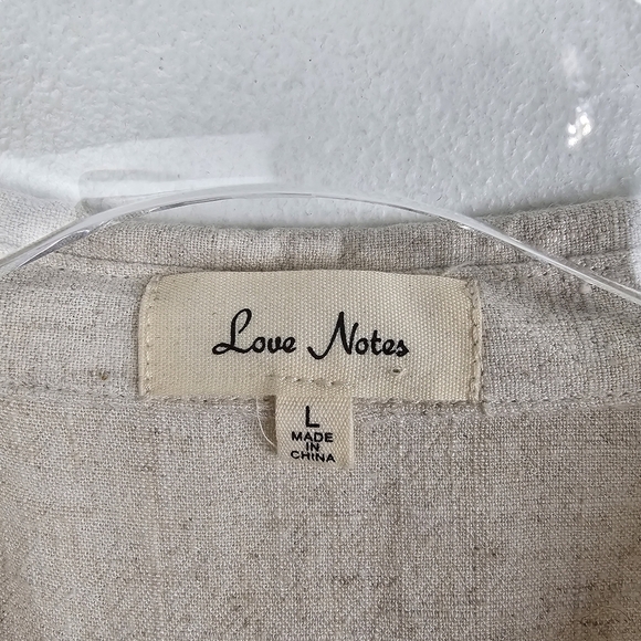 Love Notes Light Tan Linen Blend Cropped Button Front Top Large - Picture 3 of 8